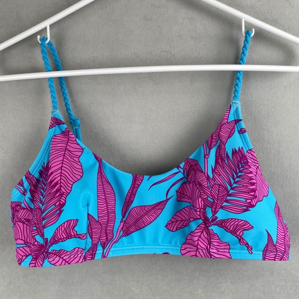 Cupshe Tropical Leaf Print Bikini Top Sz L Blue Magenta Twisted Straps Boho Chic